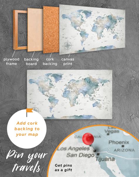 Push Pin Map World Map Travel Map Document Your Travels Map Canvas