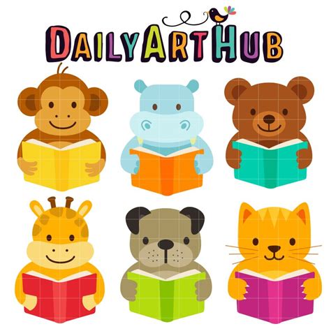 Cute Reading Animals Clip Art Set Daily Art Hub Free Clip Art Everyday