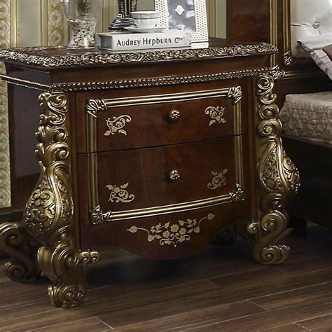 Burl And Metallic Antique Gold King Bedroom Set 5pcs Traditional Homey