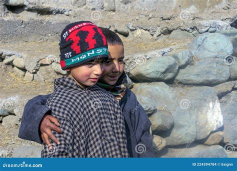 Two Kashmiri Children Wear Traditional Dress Pheran Editorial Stock