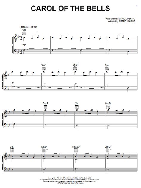 ﻿carol of the bells (ukrainian bell carol) piano solo composed by mykola leontovych. Carol Of The Bells sheet music by Carpenters (Piano - 18048)
