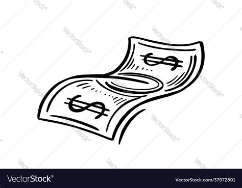 Black And White Doodle 100 Dollar Bill Sketch Vector Image