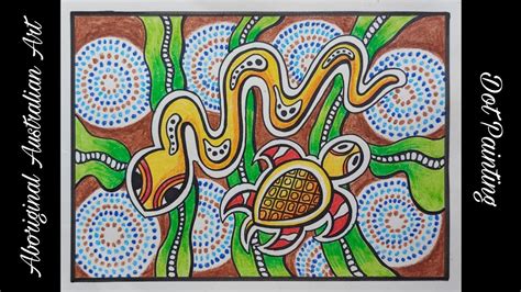 Australian Aboriginal Art Dot Painting Snake Tortoise Australian