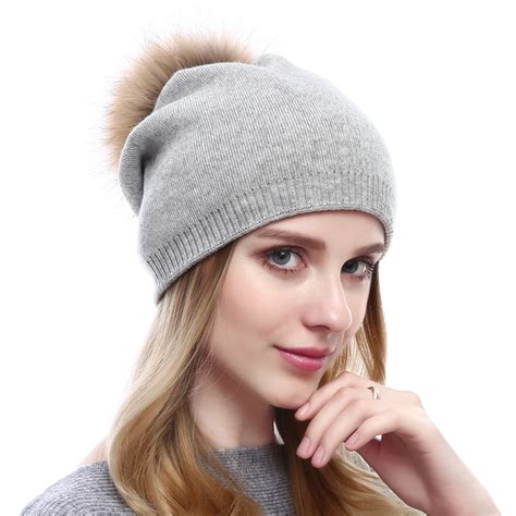 High Quality Cashmere Hat With Fur Pom Pom Women Knitted Cashmere Hat Winter Warm Hats Buy