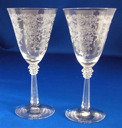 2~fostoria Elegant Romance Pattern Crystal 7 1 2 Water Wine Goblet Glasses 2 Water Into Wine