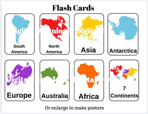 Continents Flashcards And Worksheets Printable Downloads Etsy