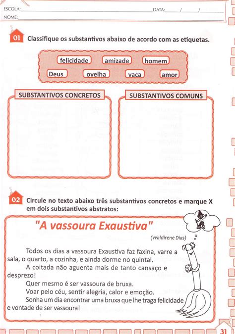 Atividades Com Substantivos Concretos E Abstratos EspaÇo Educar