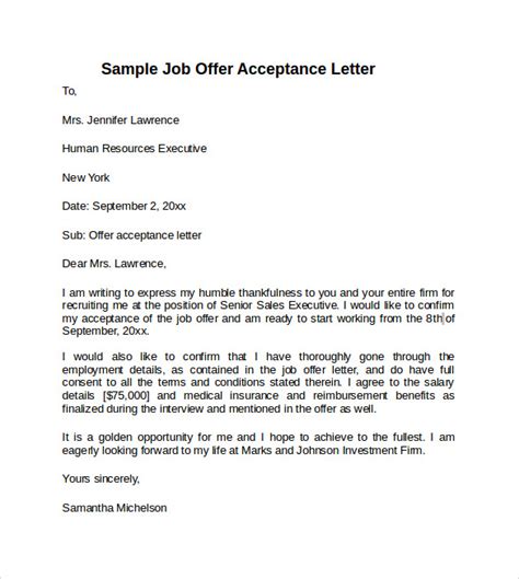 9 Sample Offer Acceptance Letters To Download Sample Templates