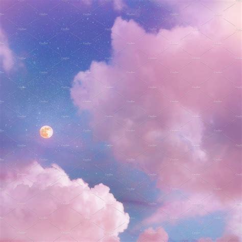 Pink Sunset Sky With Moon And Stars Pink Sunset Sunset