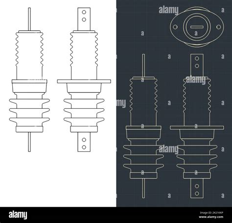 Stylized Vector Illustrations Of Blueprints Of High Voltage Isolator
