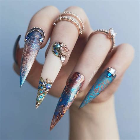 Opulent Romance Set In Blue Extra Long Length Stiletto Nails