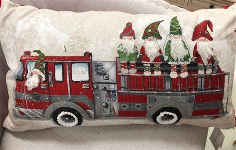Santas Elves In A Fire Truck Throw Pillo Santas Elves Fire Trucks