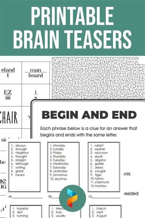 brain teasers worksheet 1 answers