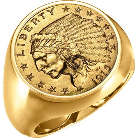 14k Gold Mens 2100mm Coin Ring With A 250 Indian Head Gold Coin