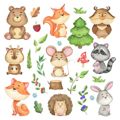 Premium Vector Large Set Of Forest Animals And Forest Design Elements