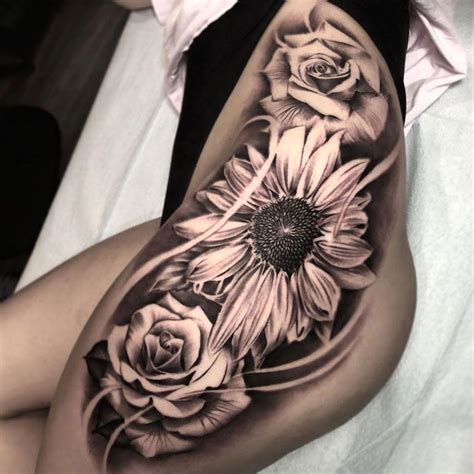 sunflower-roses-hip-tattoo-sexytattoos-hip-tattoos-women,-hip-tattoo,-sunflower-tattoo-thigh