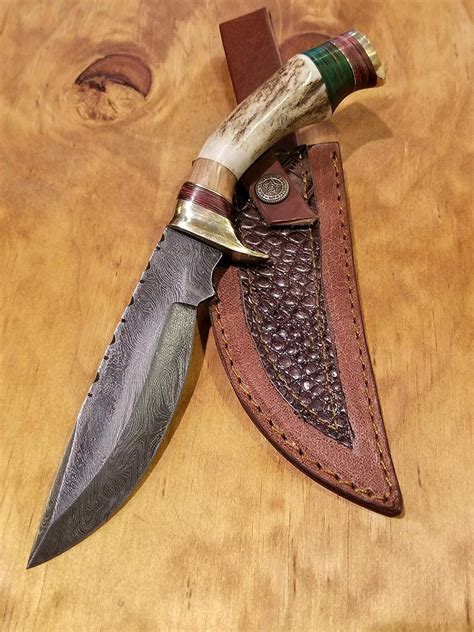 Handmade Deer Antler Handle Hunting Knife 55 Refillable Leather