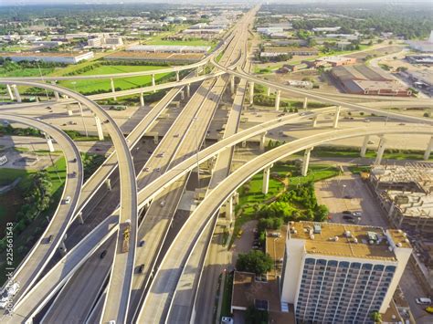 Aerial Massive Highway Intersection Stack Interchange With Elevated