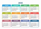 Calendário 2030 – calendarios365.su