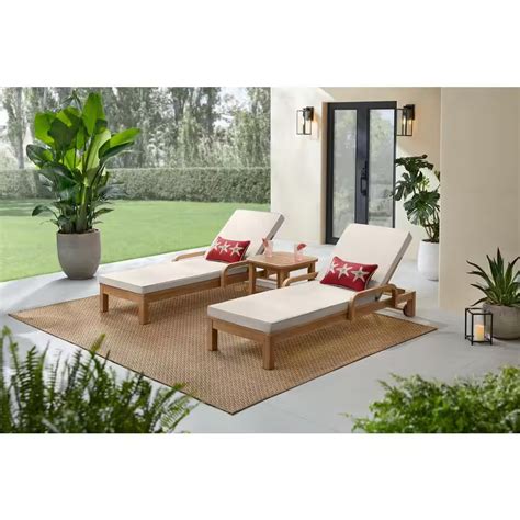 Orleans Eucalyptus Wood Outdoor Chaise Lounge With Almond Cushions Meubon