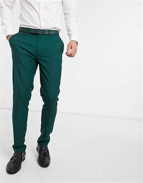 Asos Design Wedding Skinny Suit Pants In Forest Green Asos
