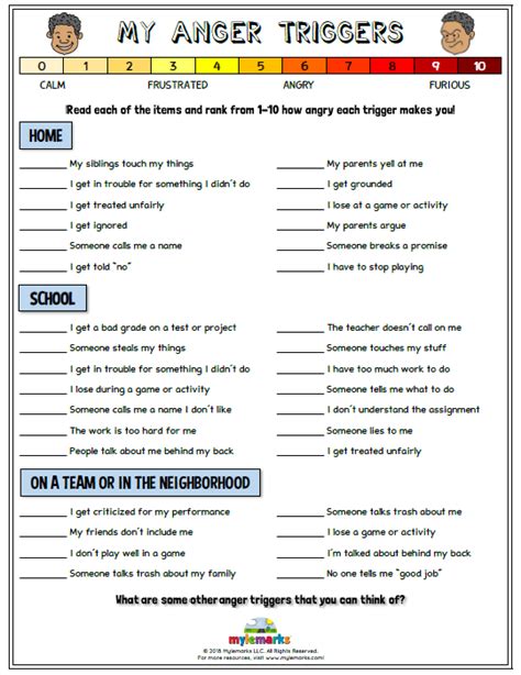 Printable Anxiety Triggers Worksheets