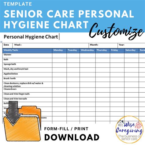 Senior Care Personal Hygiene Chart Template Etsy