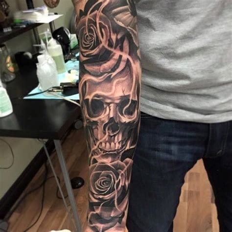 Full Sleeve Skull Tattoo By Ricardo Avila Skull Sleeve