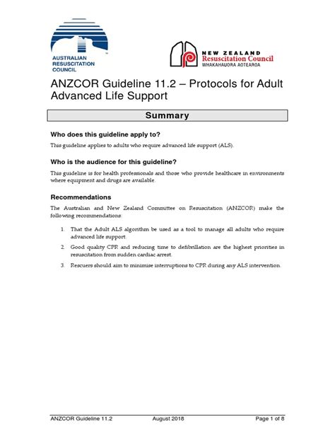 Anzcor Guideline 112 Protocols For Adult Advanced Life Support Pdf