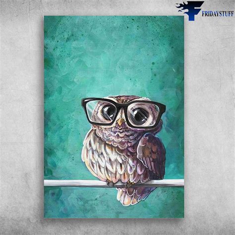 Cute Owl Wearing Glasses Baby Owl Green Background Fridaystuff