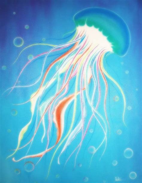 Acrylic Painting On Canvas Jelly Fish Underwater World By