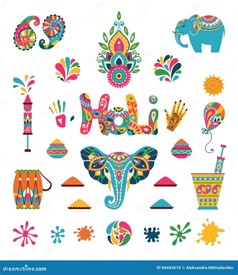 Set Of Holi Flat Elements In Indian Style Stock Vector Illustration