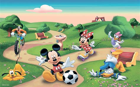 Hd Wallpaper Recreation In The Park Mickey With Donald Play Football