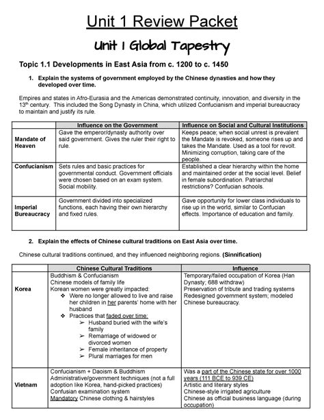 Ap World Unit 1 Review Packet Unit 1 Review Packet Unit 1 Global