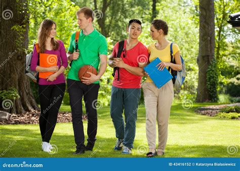 Happy College Students Outdoors Stock Photo Image Of Asian Multi
