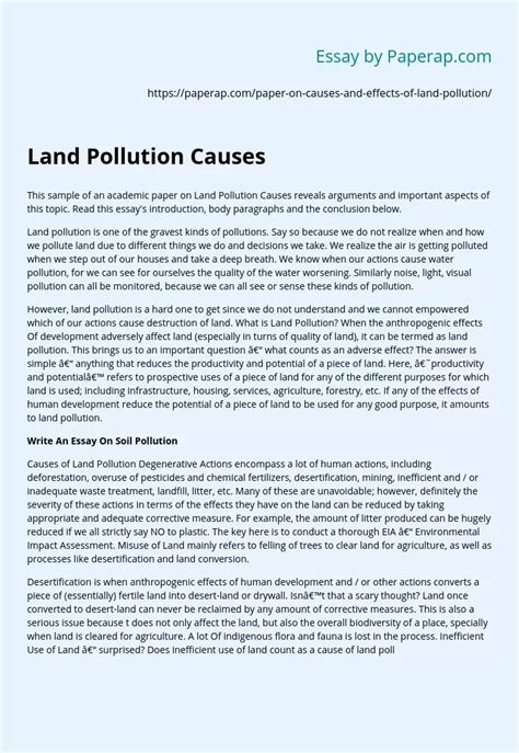 Land Pollution Causes And Effects Free Essay Example