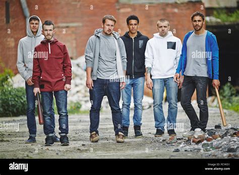 Group Of Hooligans Looking At Camera Outdoors Stock Photo Alamy