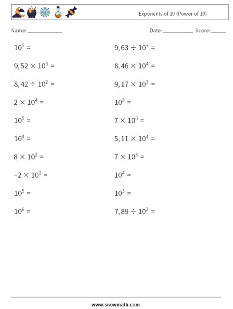 Exponents Of 10 Power Of 10 Math Worksheets Math Practice For Kids