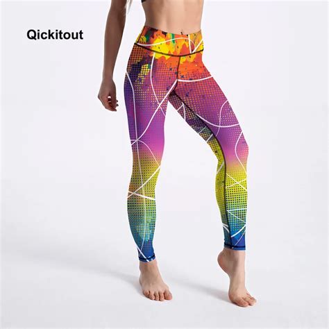Qickitout Casual Personally Leggings Long Pants High Waist Pants Colorful Plaid Striped Print