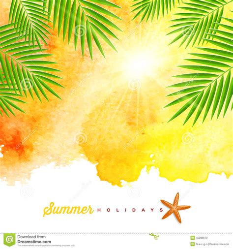 Tropical Summer Watercolor Background Stock Vector Illustration Of