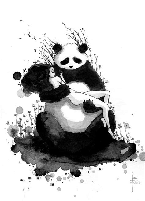 Panda And Maiden Ink Illustrations I Never Used Ink Before And I Truly Enjoyed It Bored Panda