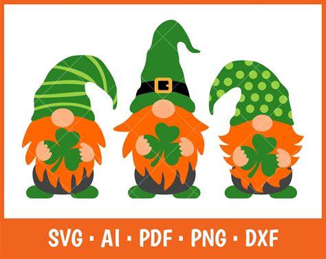 Irish Gnome Svg Gnome Svg Shamrock Svg Three Gnomes Svg Lucky Gnomes