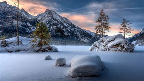 Download Landscape Mountains Winter Sunset Wallpaper