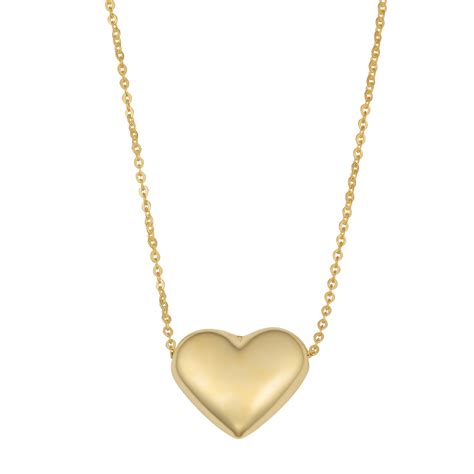 10k Yellow Gold Puffed Heart Pendant Necklace 18