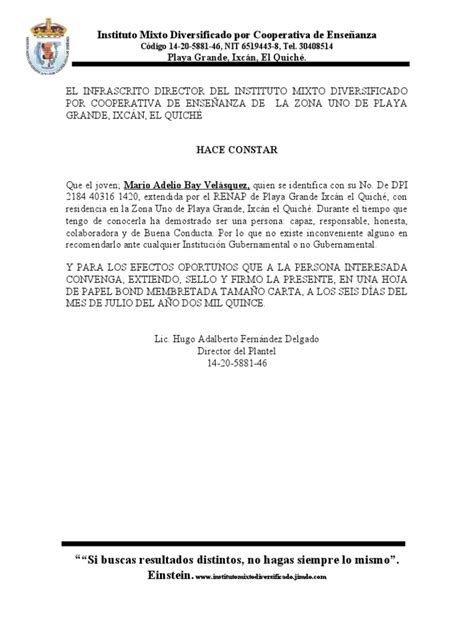 Carta De Recomendacion De Ex Alumnos Pdf