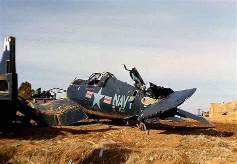 Asisbiz Vought F U Corsair Vc Lt Guy Bordelon Wrecked Aircraft K Airfield Korea