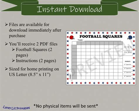 Football Squares Printable Grid Sports Pool Nfl Grid Big Game Party