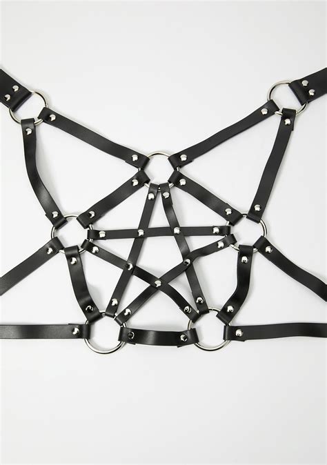 Pentagram O Ring Bondage Body Harness Black Vegan Leather Dolls Kill