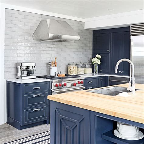 20 Navy Blue Island With Butcher Block Top