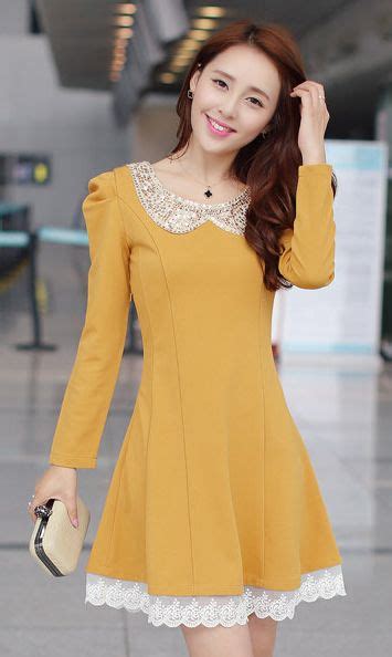 korean long sleeve high quality lace render dress yellow dresses fashion style